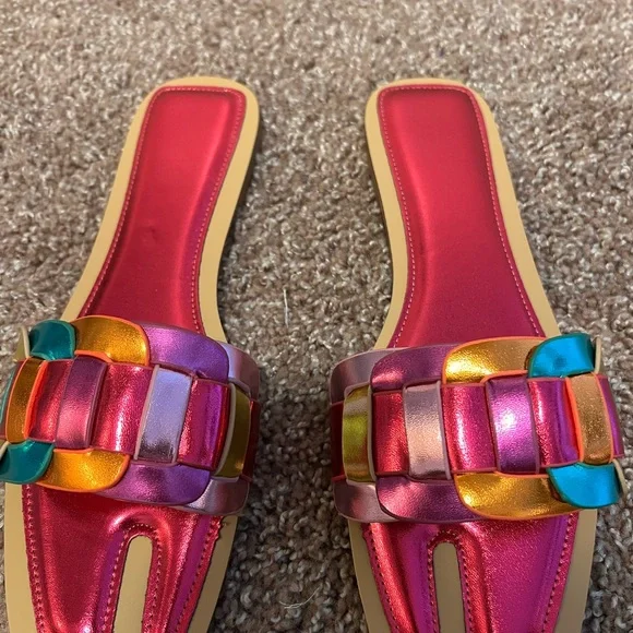 Metallic Multicolor Braided Slide Sandals - Picture 2 of 5